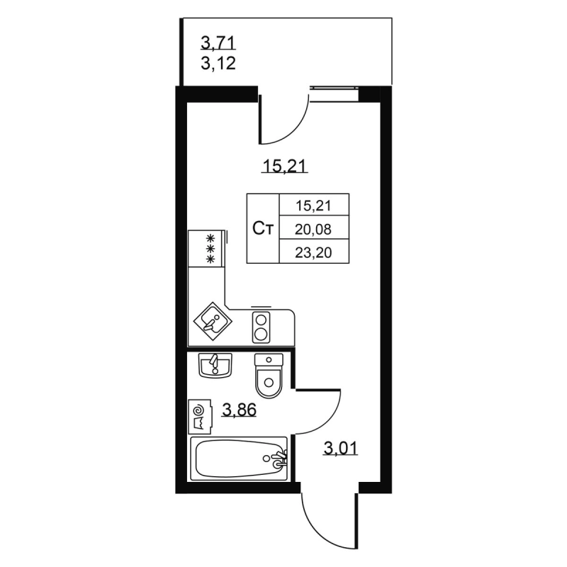 Студия 23,2 м²