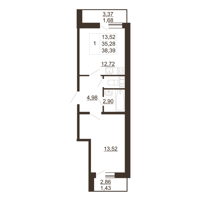 1 ккв 38,4 м²
