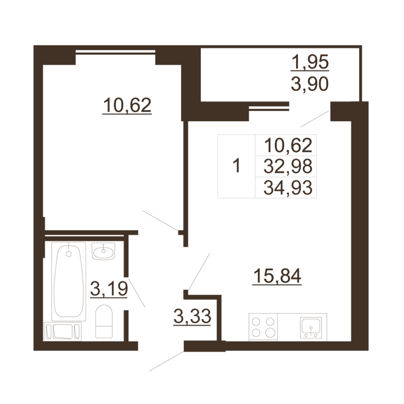 2 ккв (Евро) 33,2 м²