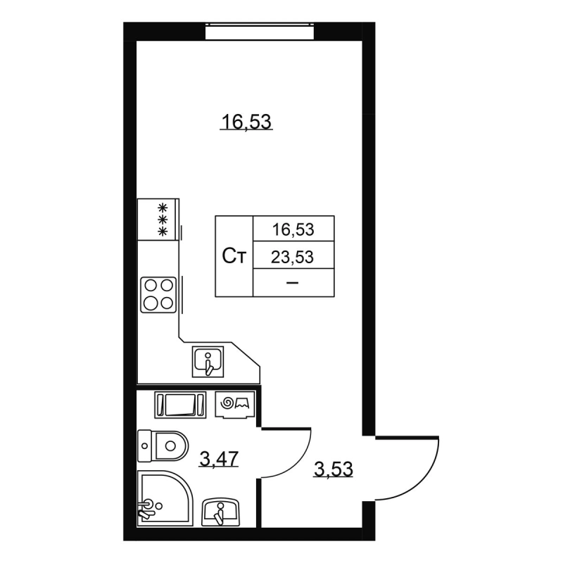 Студия 23,5 м²