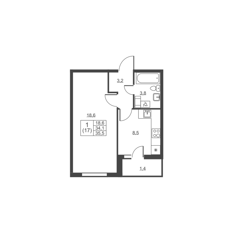 1 ккв 35,5 м²