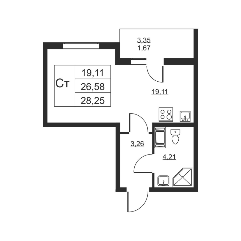 Студия 28,3 м²