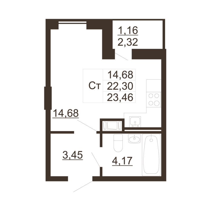 Студия 22,6 м²