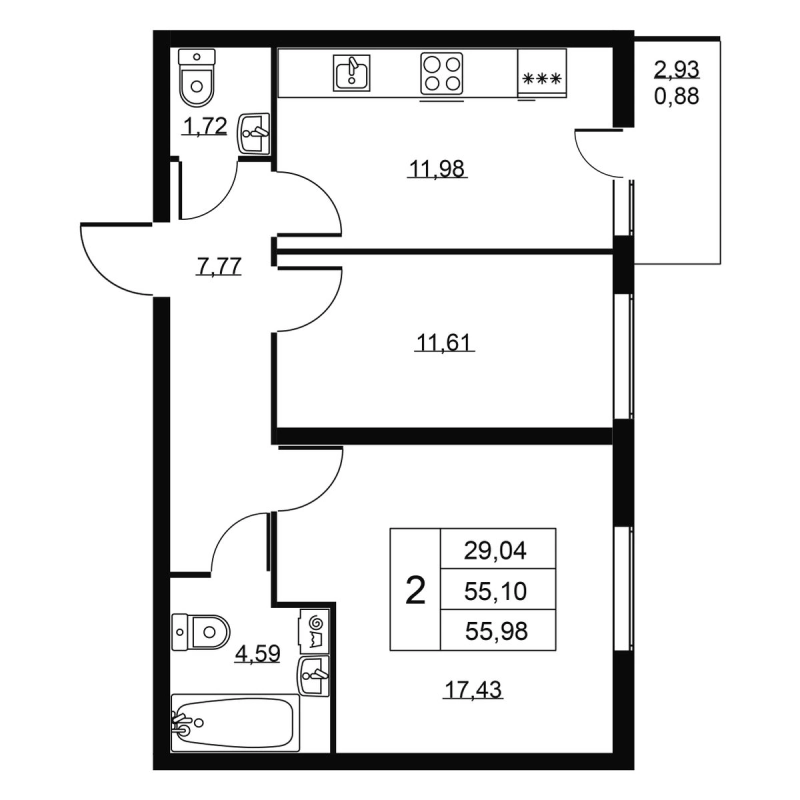 2 ккв 56 м²
