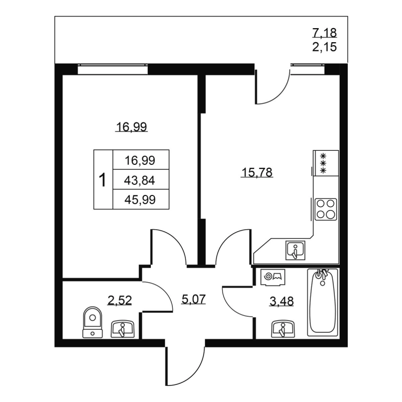 2 ккв (Евро) 46 м²