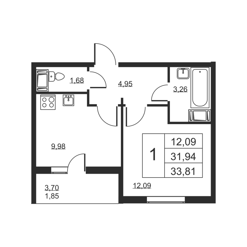 1 ккв 33,8 м²
