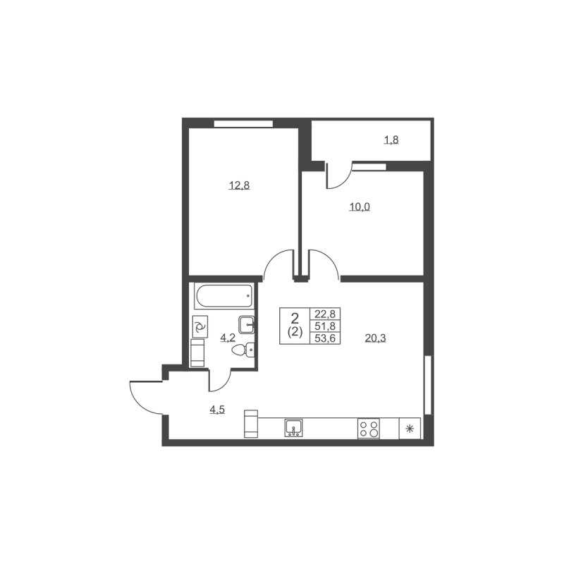 3 ккв (Евро) 53,6 м²