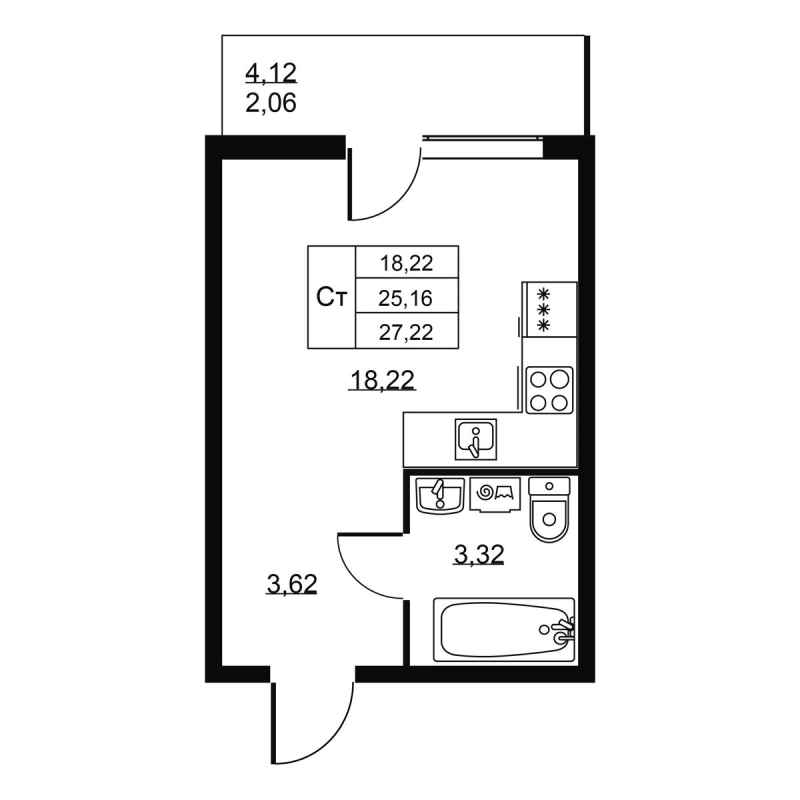 Студия 27,2 м²