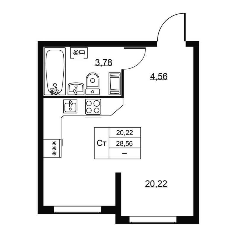 Студия 28,6 м²