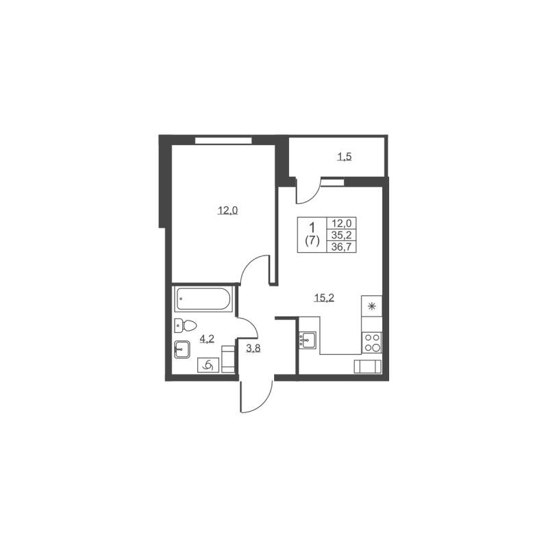 2 ккв (Евро) 36,7 м²