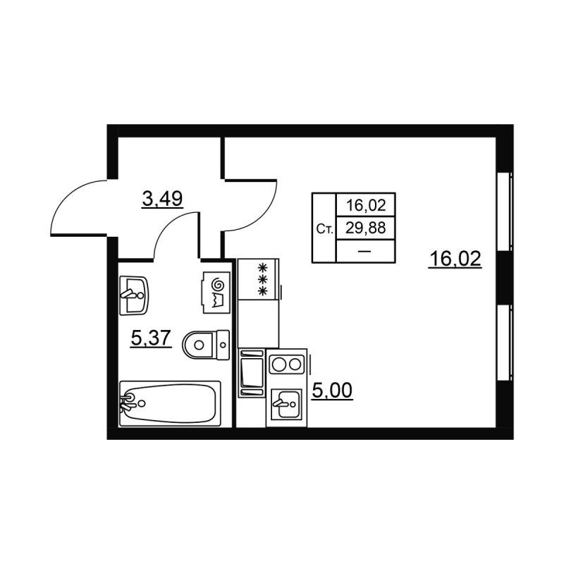 Студия 29,9 м²