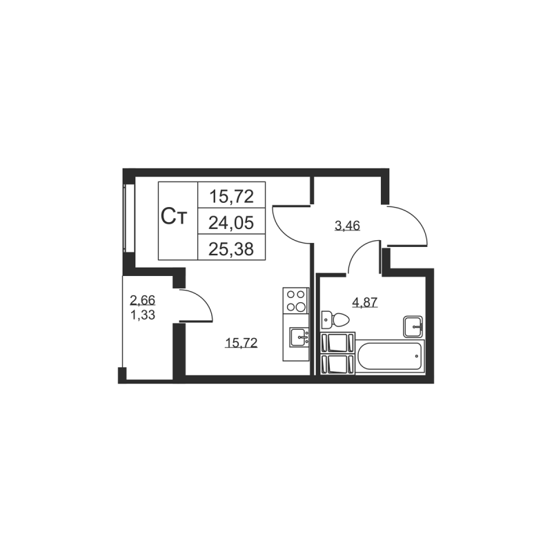 Студия 25,4 м²