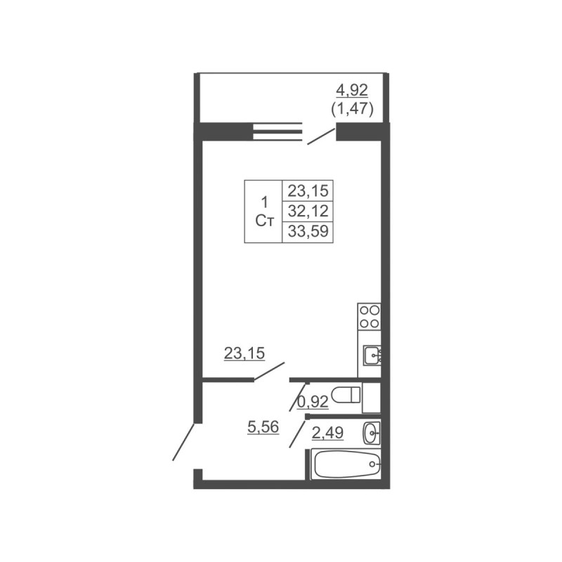 Студия 31,9 м²