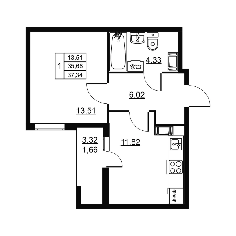 1 ккв 37,3 м²