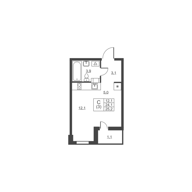 Студия 25,2 м²