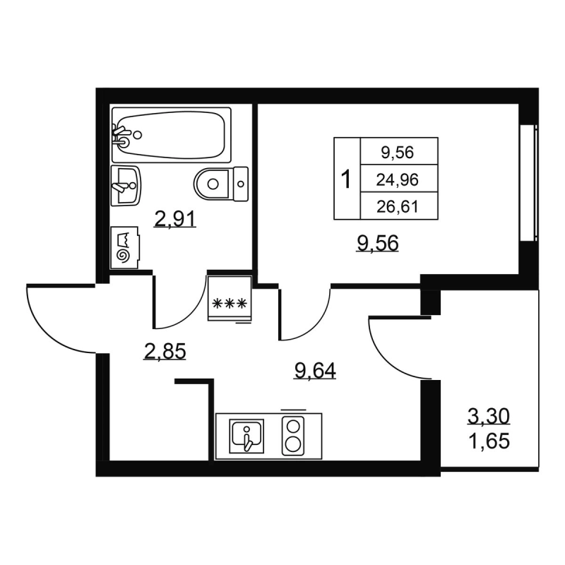 1 ккв 26,6 м²