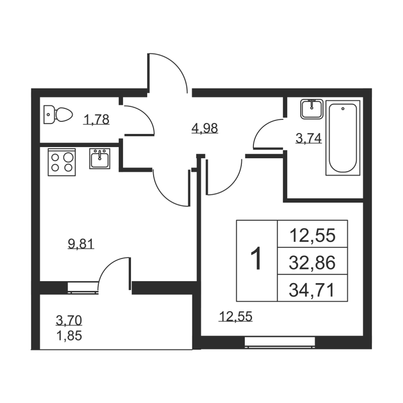 1 ккв 34,7 м²