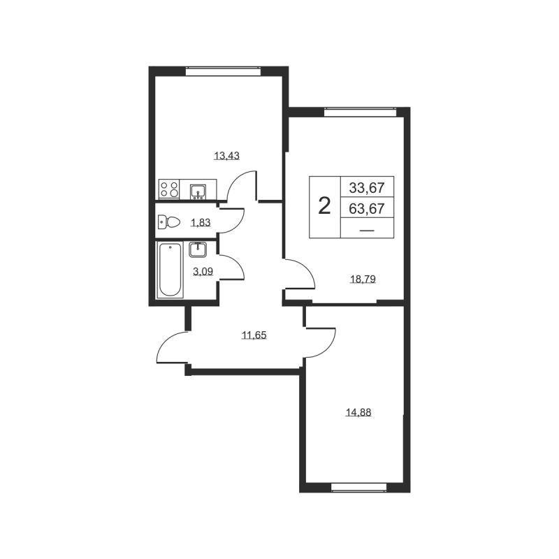 2 ккв 63,7 м²
