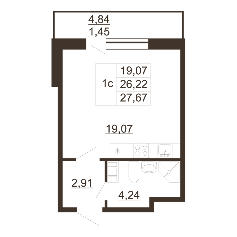 Студия 27,7 м²