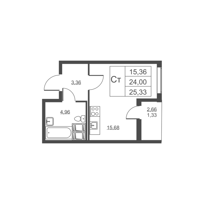 Студия 25,3 м²