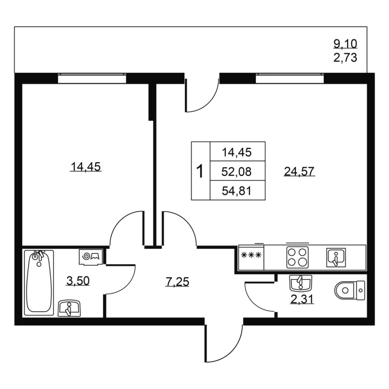 2 ккв (Евро) 54,8 м²