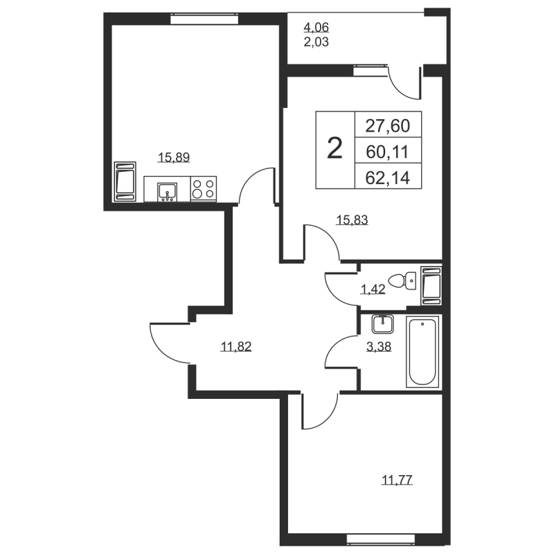 3 ккв (Евро) 62,1 м²
