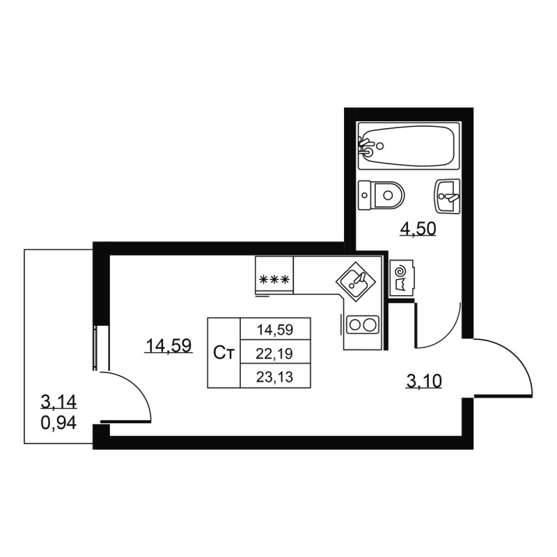 Студия 23,1 м²
