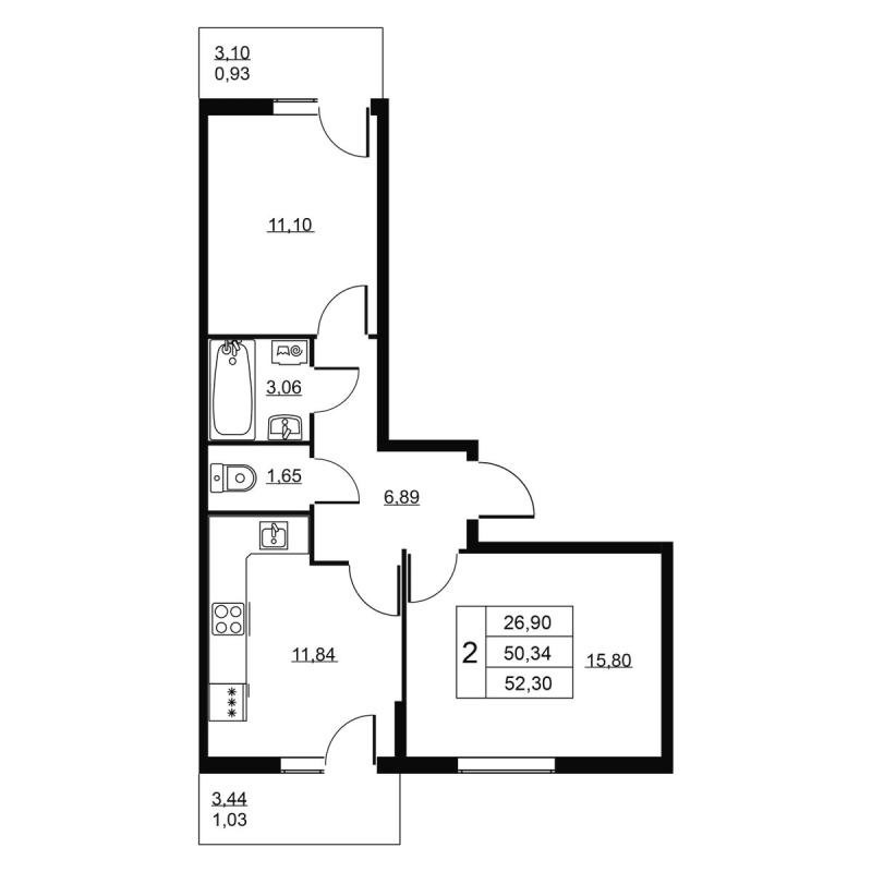 2 ккв 52,3 м²