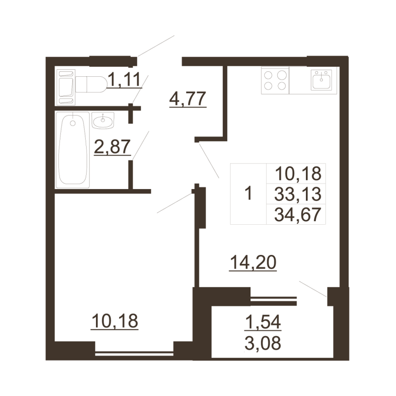 1 ккв 33,6 м²