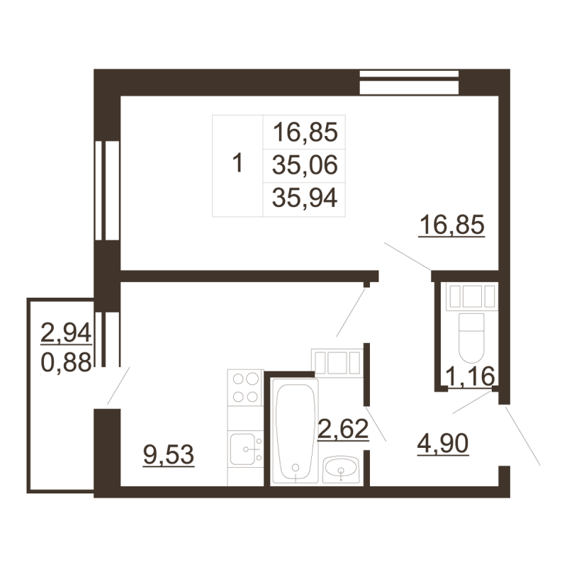 1 ккв 35,9 м²