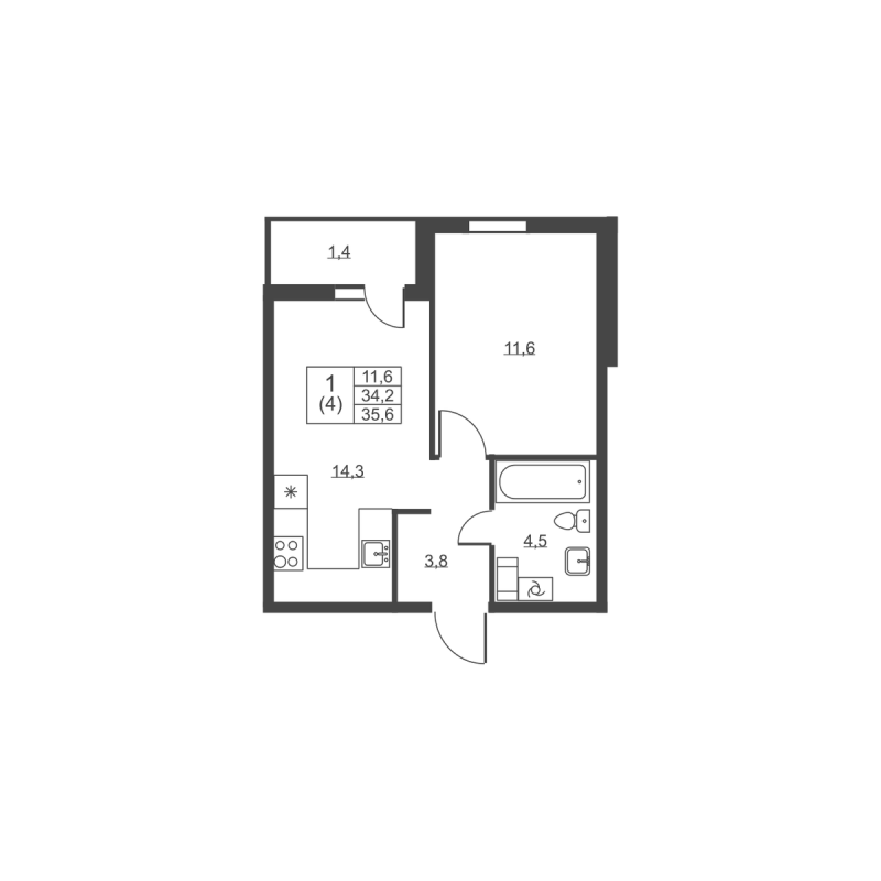 1 ккв 35,6 м²