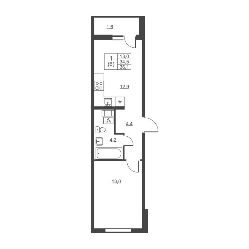 1 ккв 36,1 м²