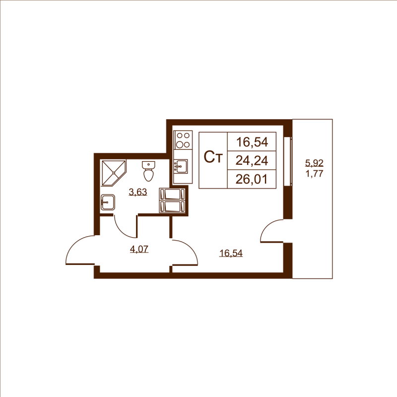 Студия 26 м²