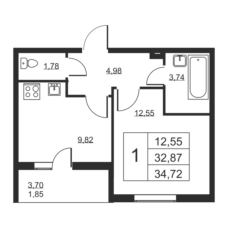 1 ккв 34,7 м²