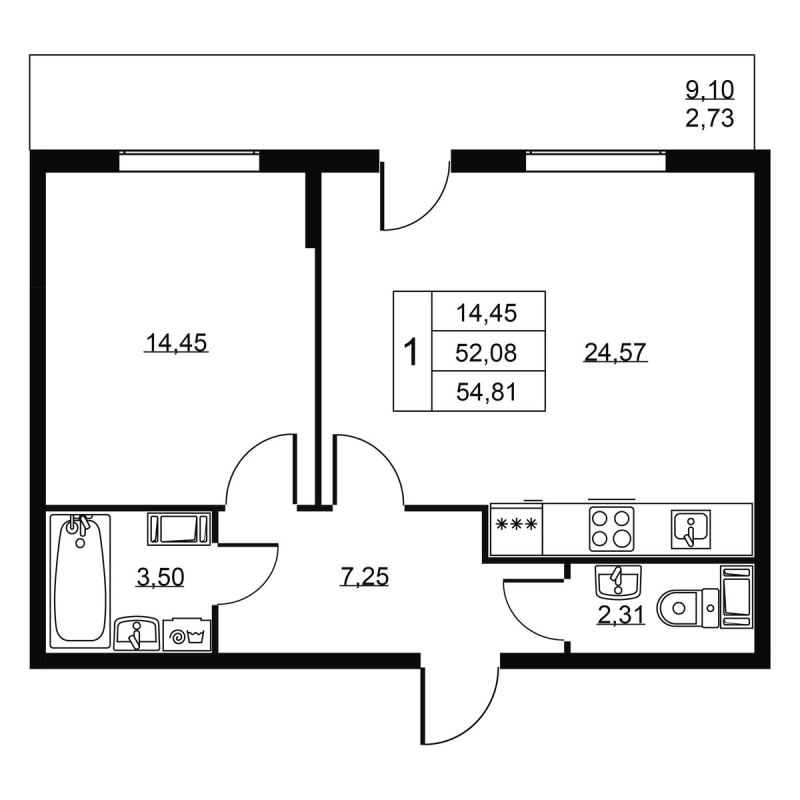 2 ккв (Евро) 54,8 м²