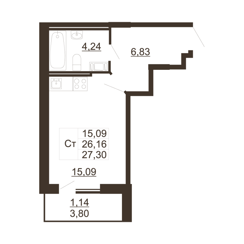 Студия 27,3 м²