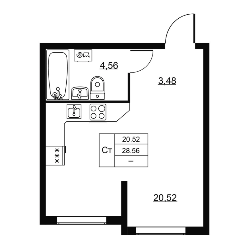 Студия 28,6 м²