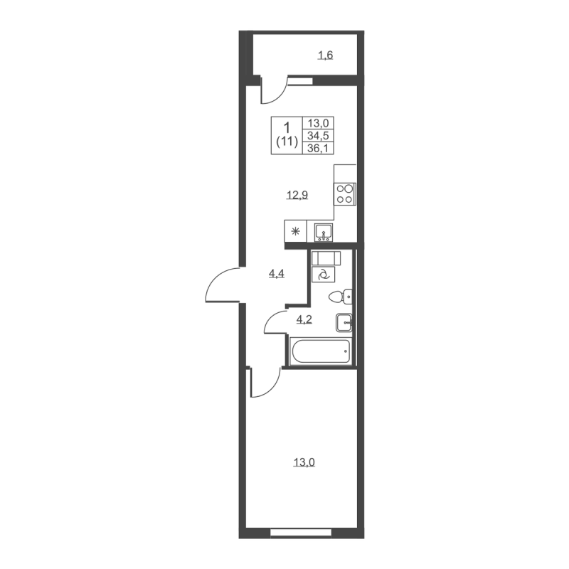 1 ккв 36,1 м²