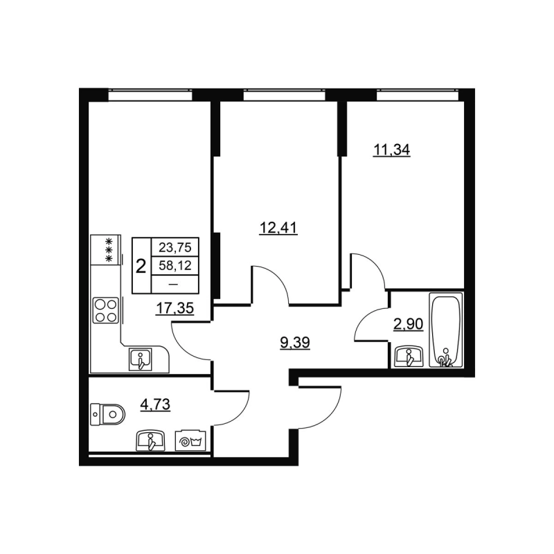 3 ккв (Евро) 58,1 м²