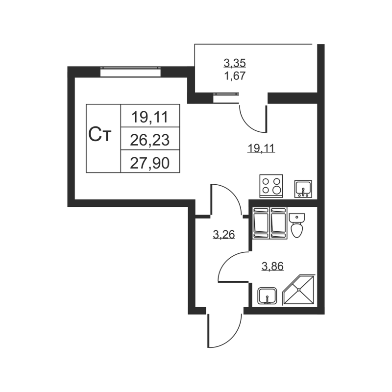 Студия 27,9 м²