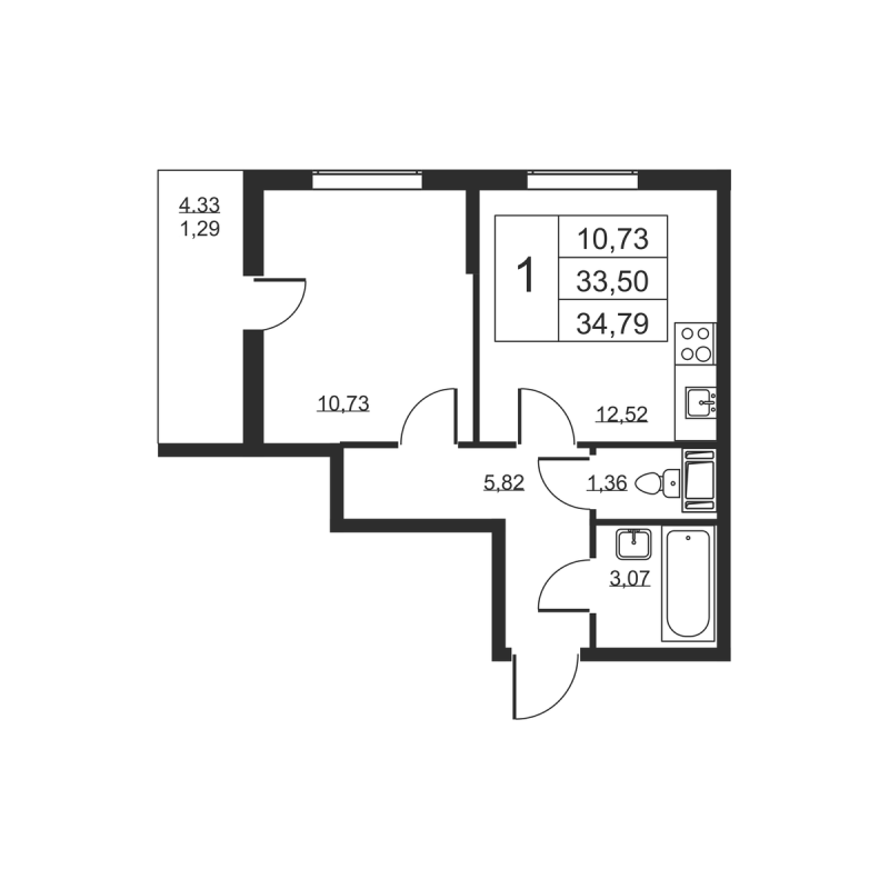 1 ккв 34,8 м²