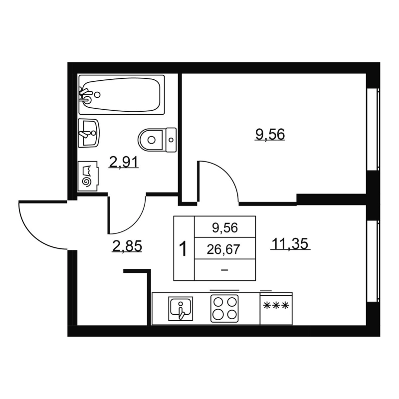 1 ккв 26,7 м²