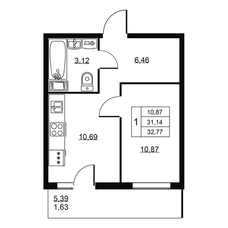 1 ккв 32,8 м²