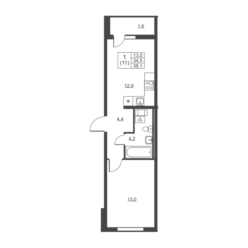 1 ккв 36,1 м²