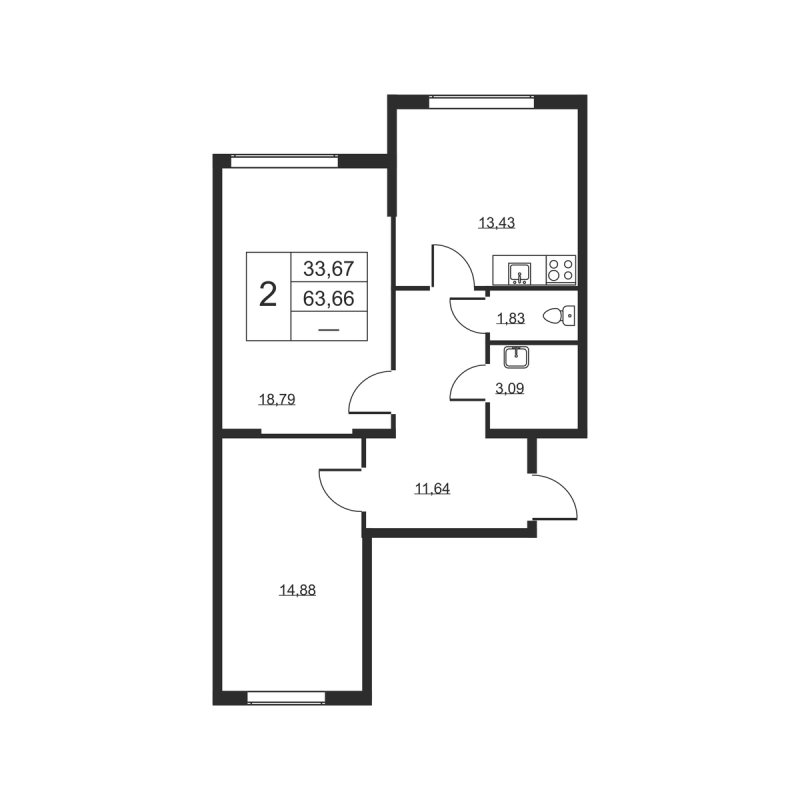 2 ккв 63,7 м²