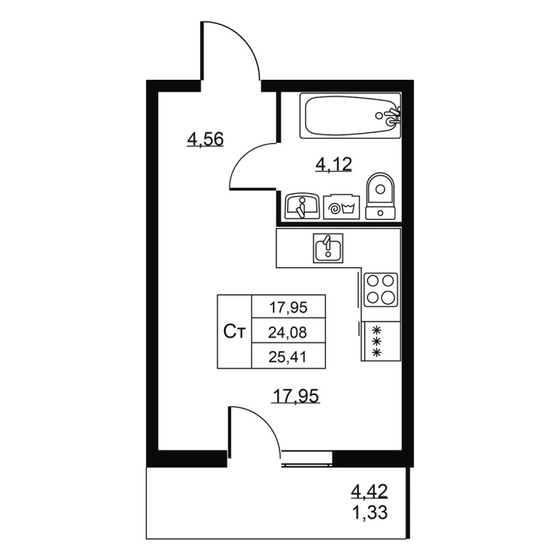 Студия 25,4 м²