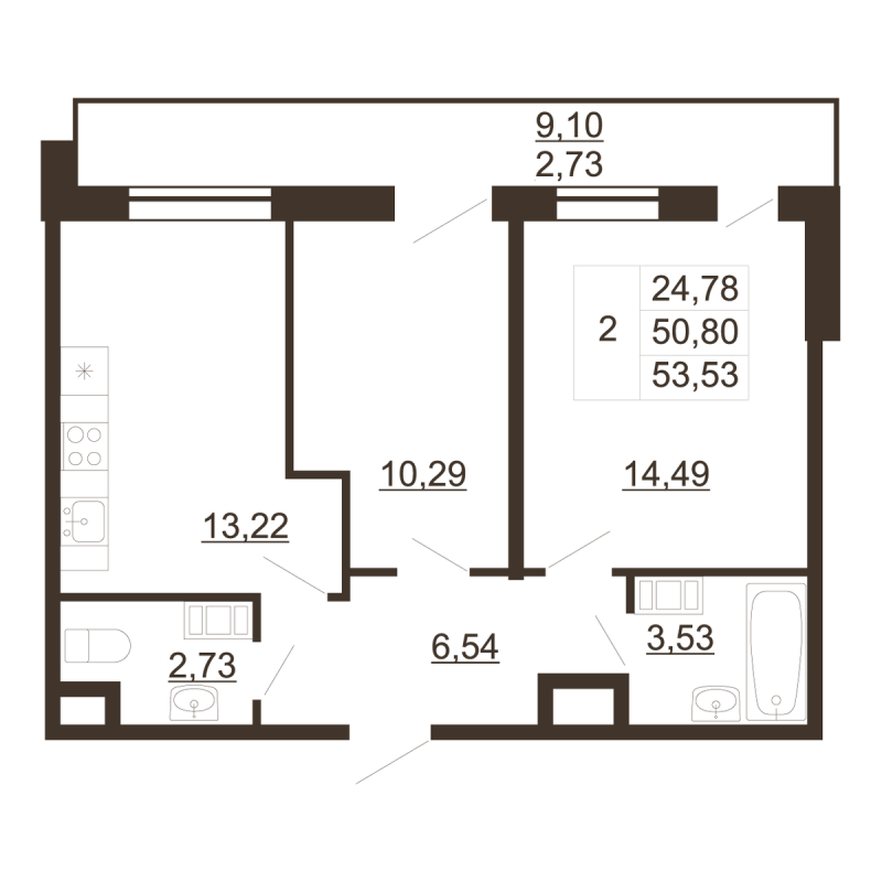 2 ккв 53,5 м²