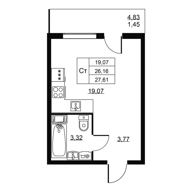 Студия 27,6 м²