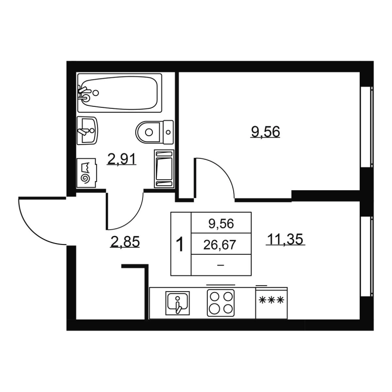 1 ккв 26,7 м²