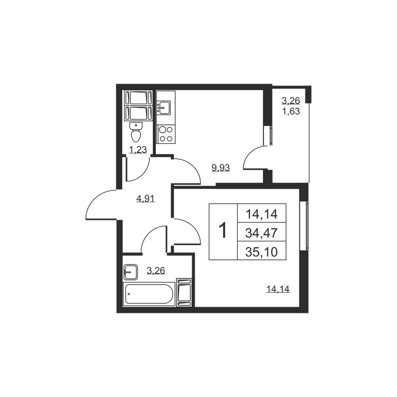1 ккв 35,1 м²